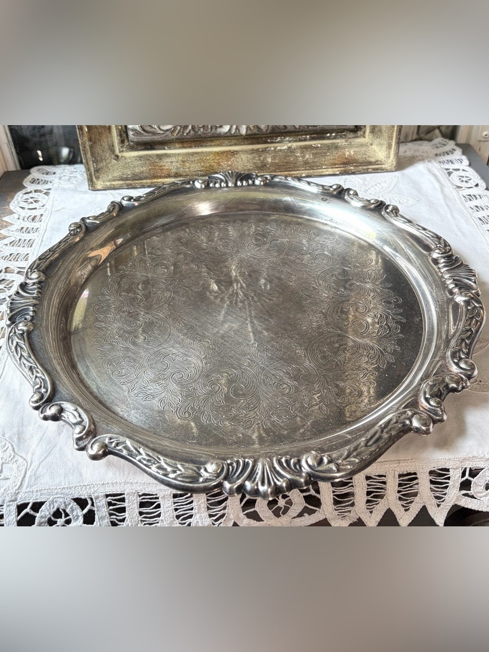 Sheridan EPS brass silver ornate serving tray